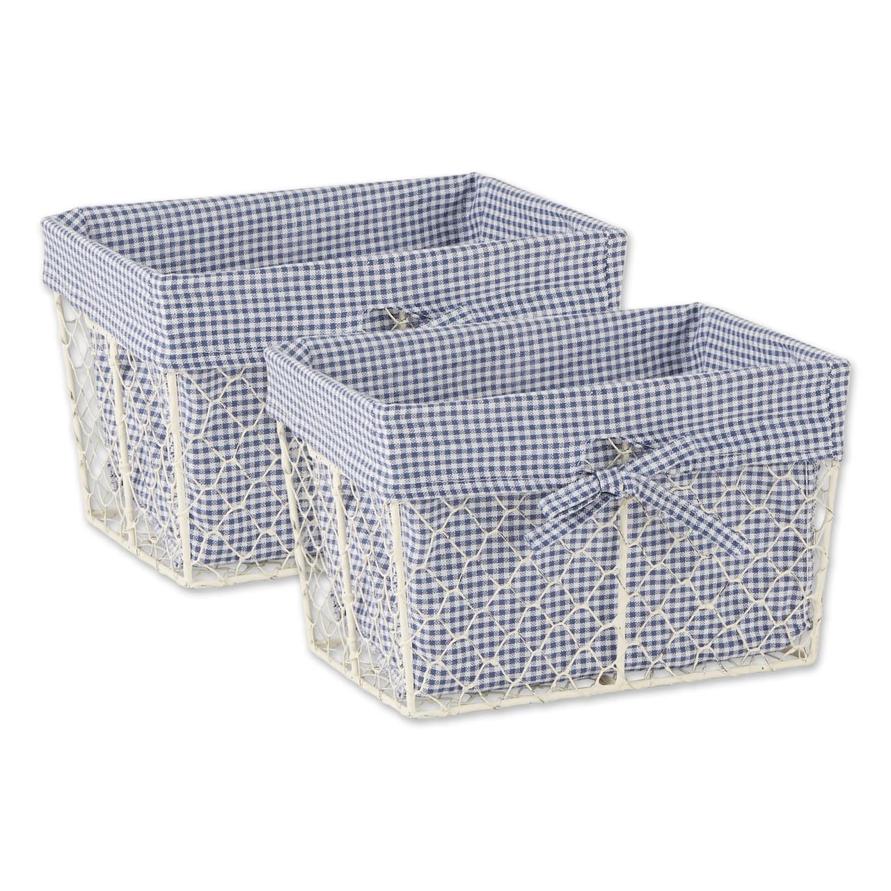 DII® Medium Antique White Chicken Wire Basket with French Blue & White Gingham Check Liner, 2ct.